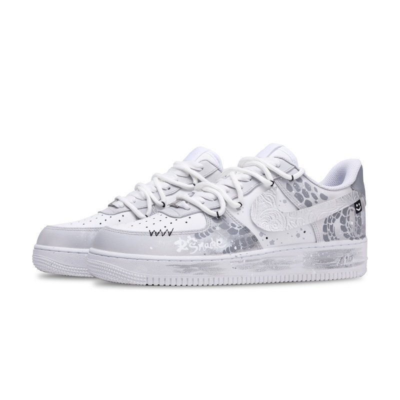 Custom Air Force 1 Shoes Silver Gray Snake Dance - Image 3