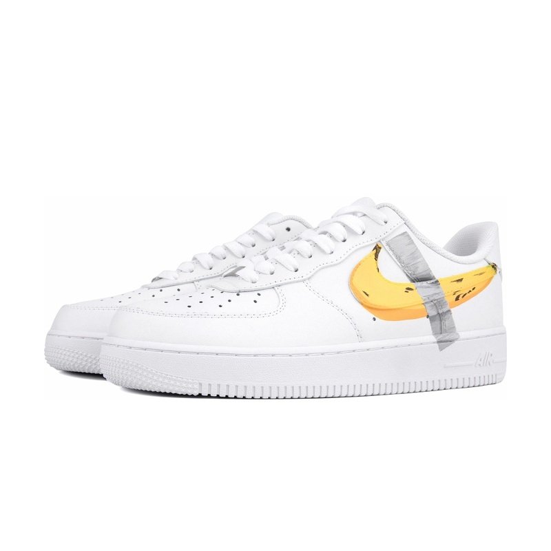 Custom Air Force 1 Shoes Yellow White Banana Tape - Image 3